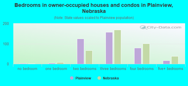 Bedrooms in owner-occupied houses and condos in Plainview, Nebraska
