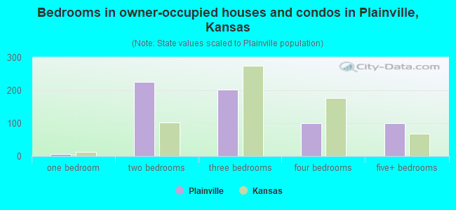 Bedrooms in owner-occupied houses and condos in Plainville, Kansas