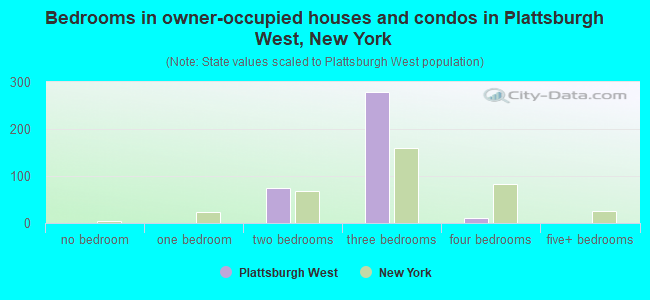 Bedrooms in owner-occupied houses and condos in Plattsburgh West, New York