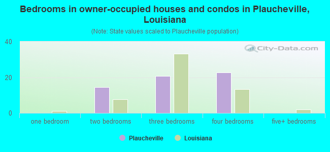 Bedrooms in owner-occupied houses and condos in Plaucheville, Louisiana