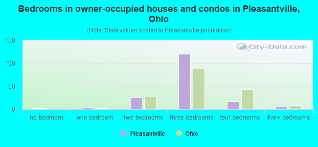 Bedrooms in owner-occupied houses and condos in Pleasantville, Ohio