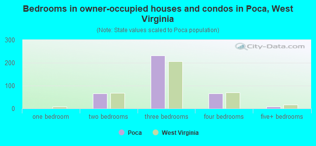 Bedrooms in owner-occupied houses and condos in Poca, West Virginia