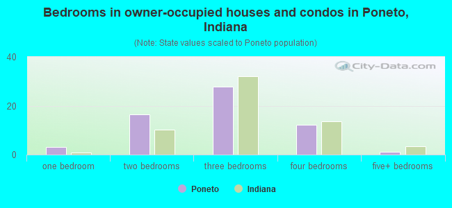 Bedrooms in owner-occupied houses and condos in Poneto, Indiana