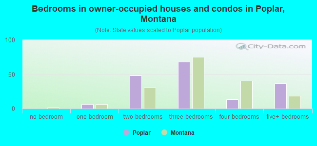 Bedrooms in owner-occupied houses and condos in Poplar, Montana