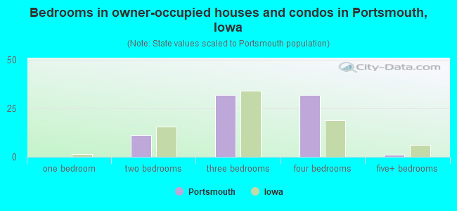 Bedrooms in owner-occupied houses and condos in Portsmouth, Iowa