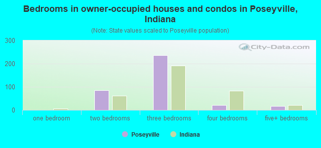 Bedrooms in owner-occupied houses and condos in Poseyville, Indiana