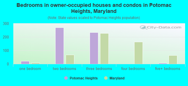 Bedrooms in owner-occupied houses and condos in Potomac Heights, Maryland