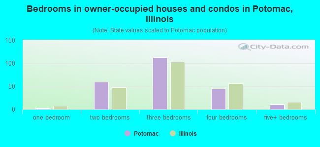 Bedrooms in owner-occupied houses and condos in Potomac, Illinois