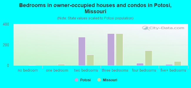 Bedrooms in owner-occupied houses and condos in Potosi, Missouri