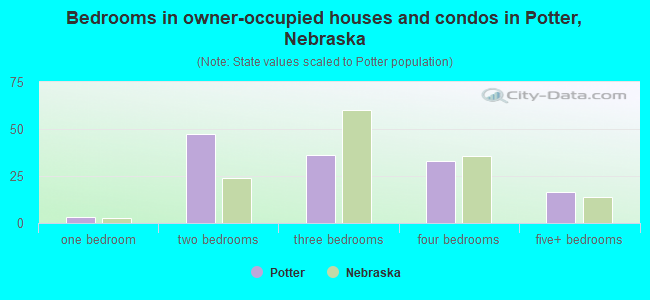 Bedrooms in owner-occupied houses and condos in Potter, Nebraska