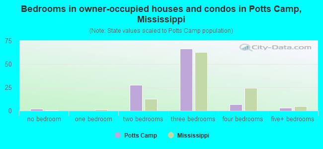 Bedrooms in owner-occupied houses and condos in Potts Camp, Mississippi