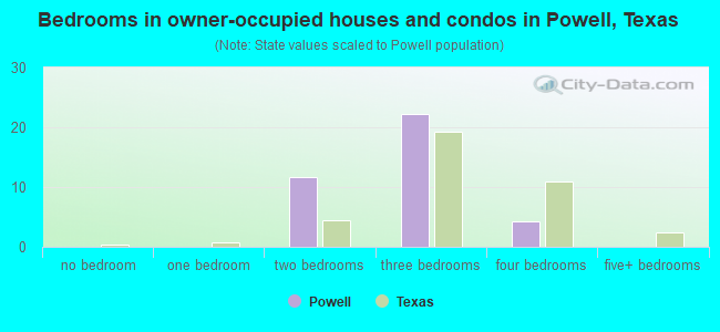 Bedrooms in owner-occupied houses and condos in Powell, Texas