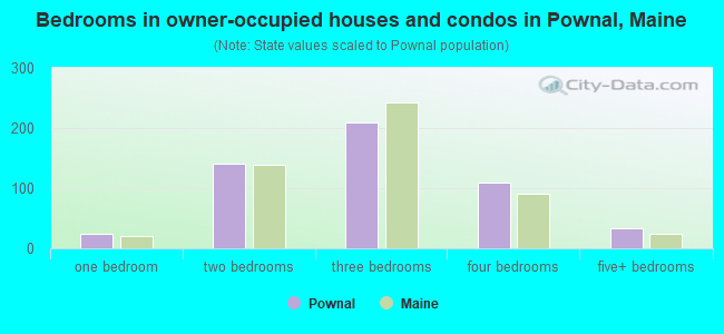 Bedrooms in owner-occupied houses and condos in Pownal, Maine