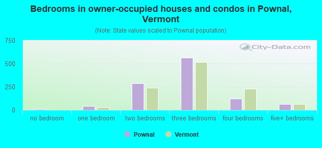 Bedrooms in owner-occupied houses and condos in Pownal, Vermont