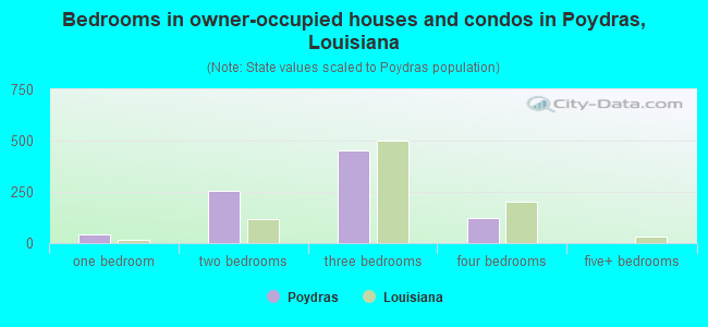 Bedrooms in owner-occupied houses and condos in Poydras, Louisiana