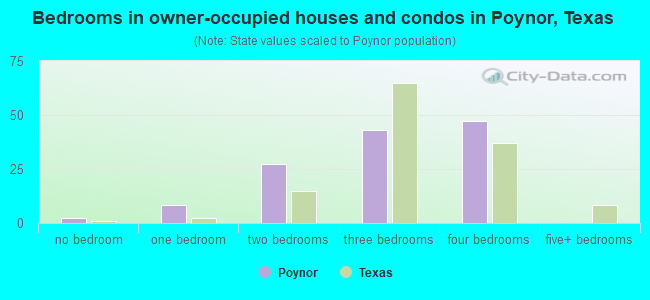 Bedrooms in owner-occupied houses and condos in Poynor, Texas