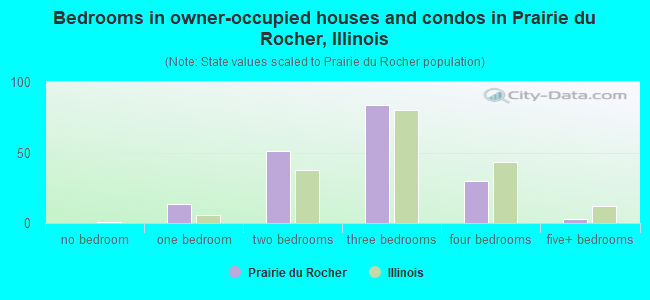 Bedrooms in owner-occupied houses and condos in Prairie du Rocher, Illinois