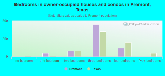 Bedrooms in owner-occupied houses and condos in Premont, Texas