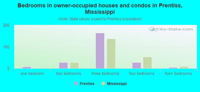 Bedrooms in owner-occupied houses and condos in Prentiss, Mississippi