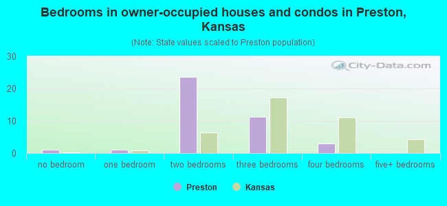 Bedrooms in owner-occupied houses and condos in Preston, Kansas