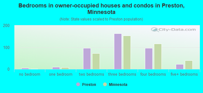 Bedrooms in owner-occupied houses and condos in Preston, Minnesota