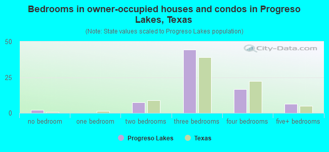 Bedrooms in owner-occupied houses and condos in Progreso Lakes, Texas