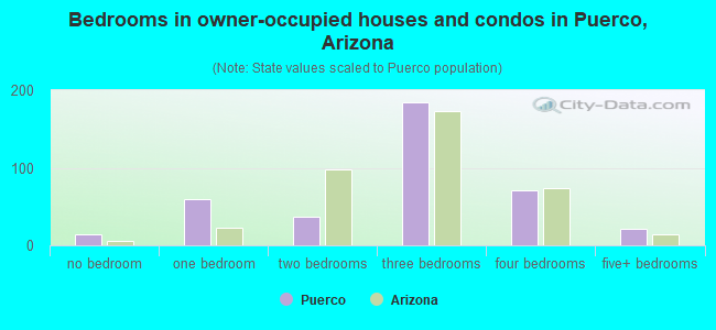 Bedrooms in owner-occupied houses and condos in Puerco, Arizona