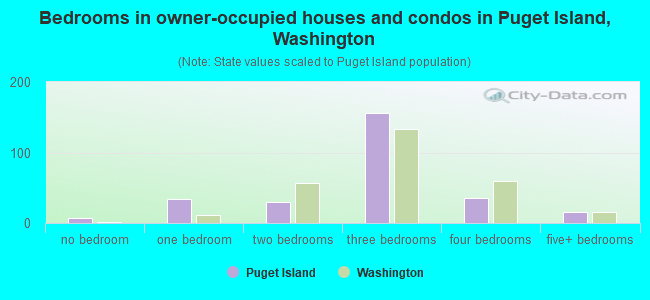 Bedrooms in owner-occupied houses and condos in Puget Island, Washington