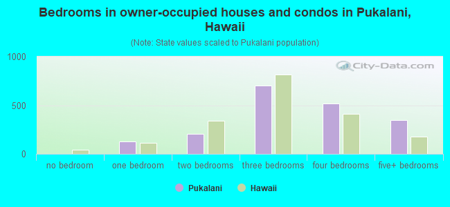 Bedrooms in owner-occupied houses and condos in Pukalani, Hawaii