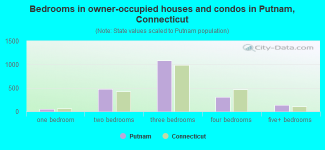 Bedrooms in owner-occupied houses and condos in Putnam, Connecticut