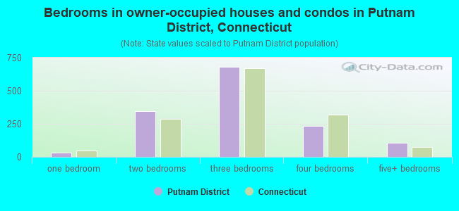 Bedrooms in owner-occupied houses and condos in Putnam District, Connecticut