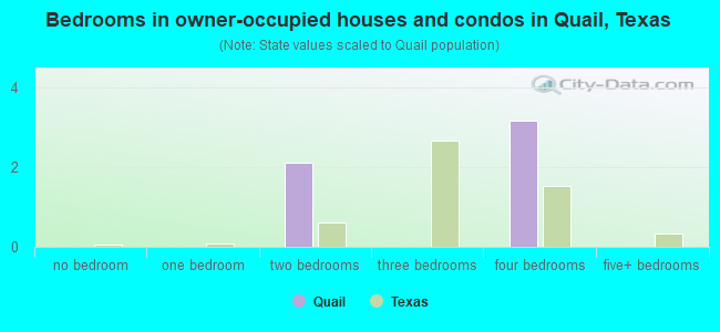 Bedrooms in owner-occupied houses and condos in Quail, Texas