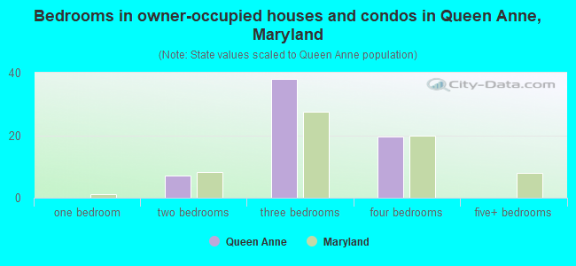 Bedrooms in owner-occupied houses and condos in Queen Anne, Maryland