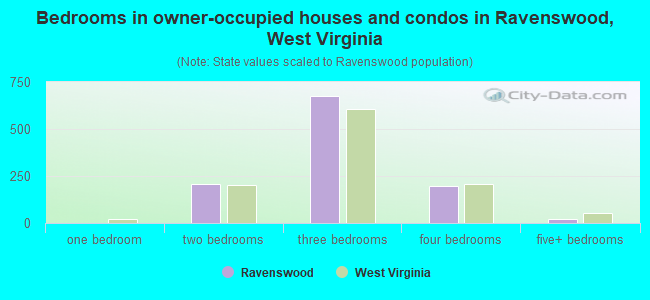 Bedrooms in owner-occupied houses and condos in Ravenswood, West Virginia