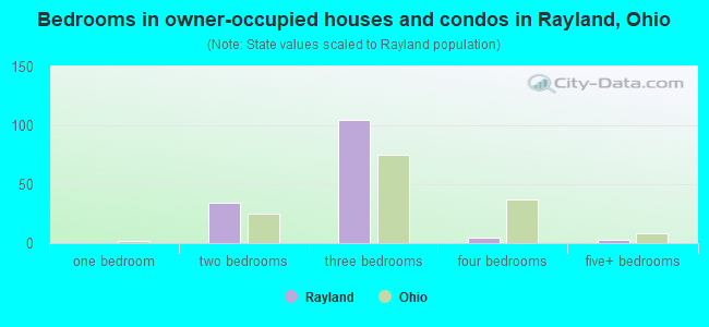 Bedrooms in owner-occupied houses and condos in Rayland, Ohio