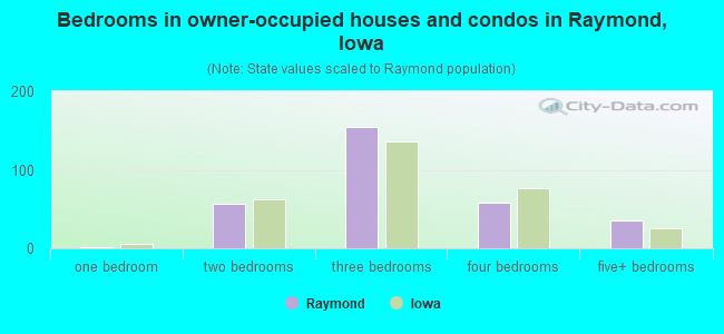 Bedrooms in owner-occupied houses and condos in Raymond, Iowa