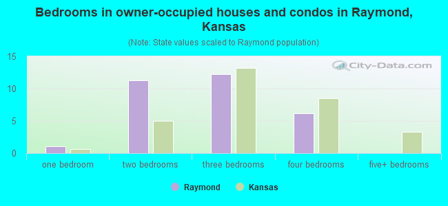 Bedrooms in owner-occupied houses and condos in Raymond, Kansas