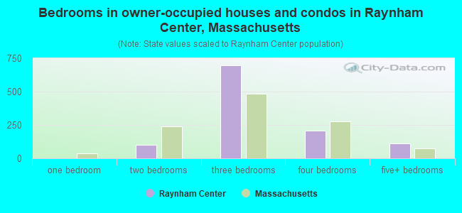 Bedrooms in owner-occupied houses and condos in Raynham Center, Massachusetts
