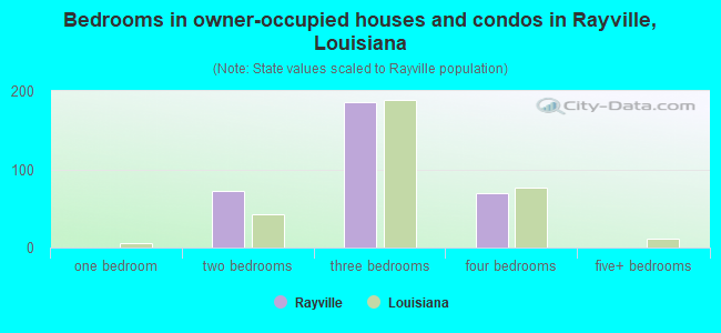 Bedrooms in owner-occupied houses and condos in Rayville, Louisiana