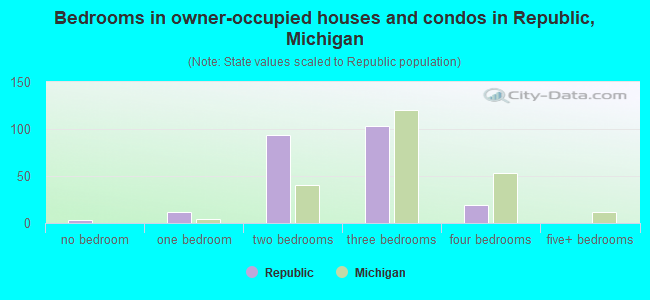 Bedrooms in owner-occupied houses and condos in Republic, Michigan