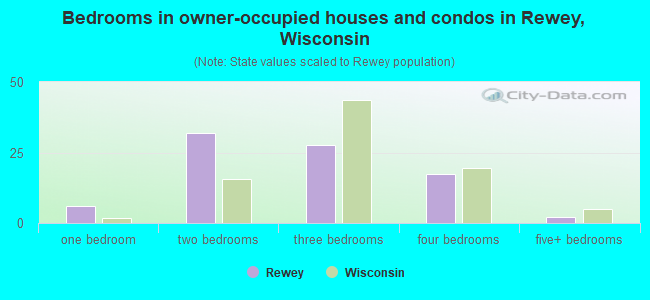 Bedrooms in owner-occupied houses and condos in Rewey, Wisconsin