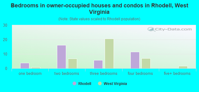 Bedrooms in owner-occupied houses and condos in Rhodell, West Virginia