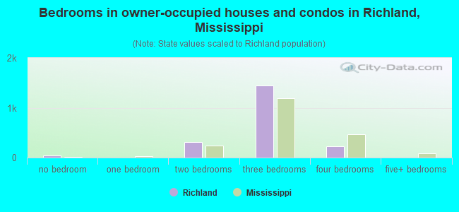 Bedrooms in owner-occupied houses and condos in Richland, Mississippi