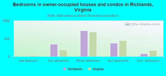 Bedrooms in owner-occupied houses and condos in Richlands, Virginia