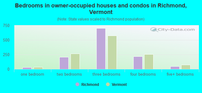 Bedrooms in owner-occupied houses and condos in Richmond, Vermont