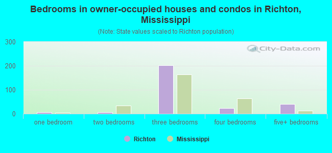 Bedrooms in owner-occupied houses and condos in Richton, Mississippi
