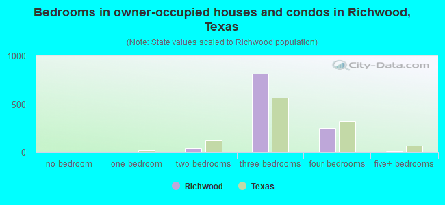 Bedrooms in owner-occupied houses and condos in Richwood, Texas