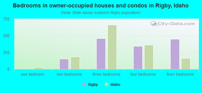 Bedrooms in owner-occupied houses and condos in Rigby, Idaho