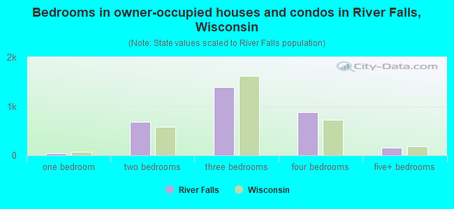 Bedrooms in owner-occupied houses and condos in River Falls, Wisconsin