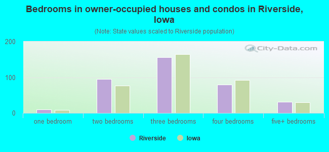 Bedrooms in owner-occupied houses and condos in Riverside, Iowa